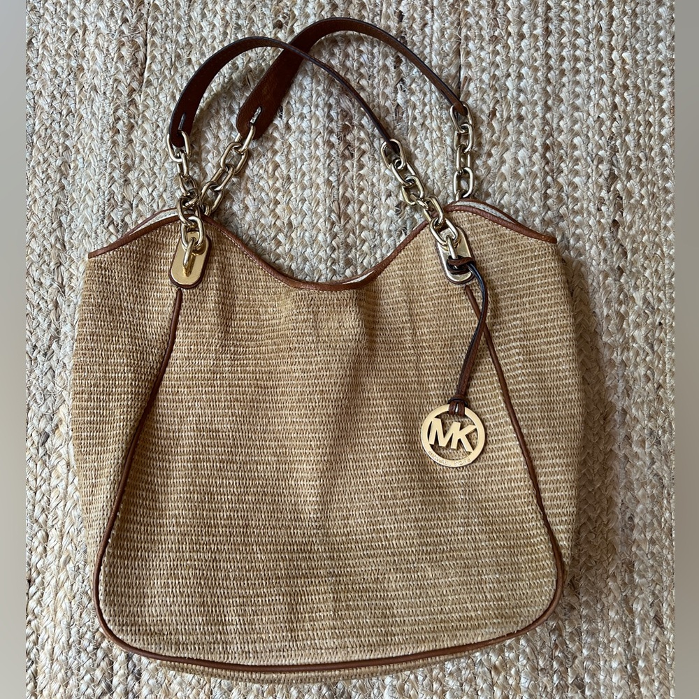 Michael Kors Shoulder Bag with Woven Straw